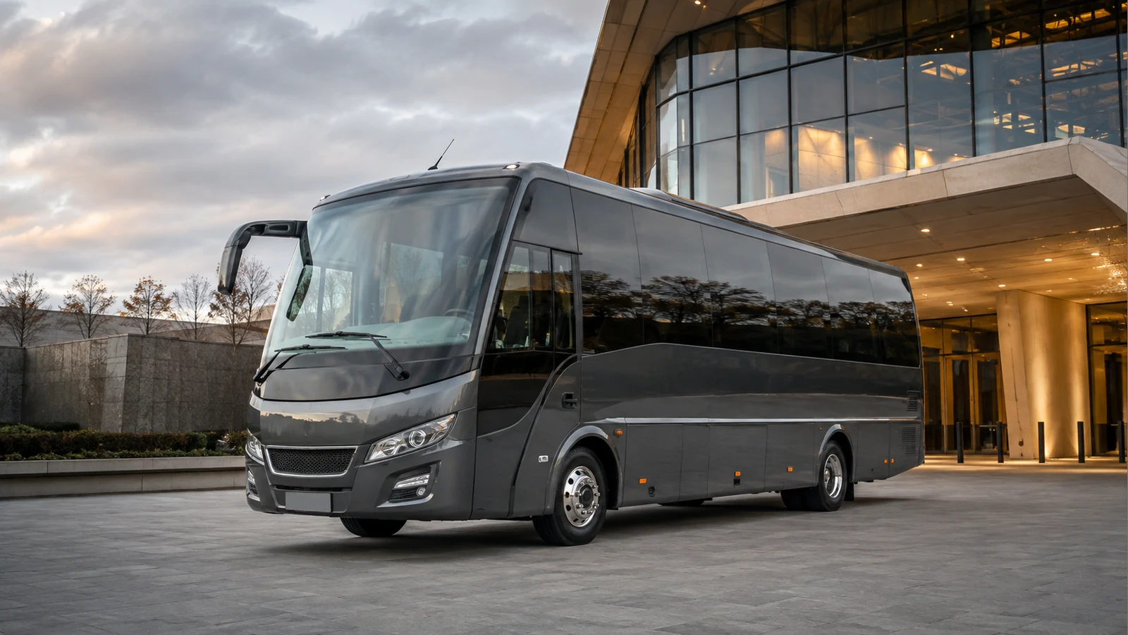 Premium chauffeur vehicle outside a modern Helsinki venue