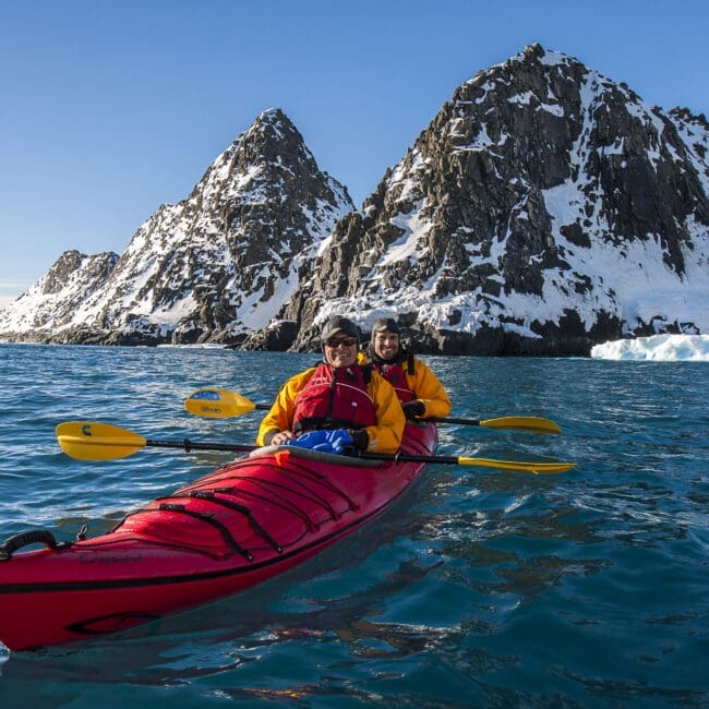 Kayaking among Antarctic mountains during an Antarctica21 air-cruise