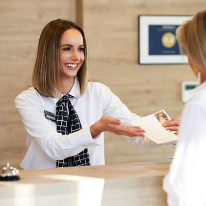 Travel specialist assisting a client