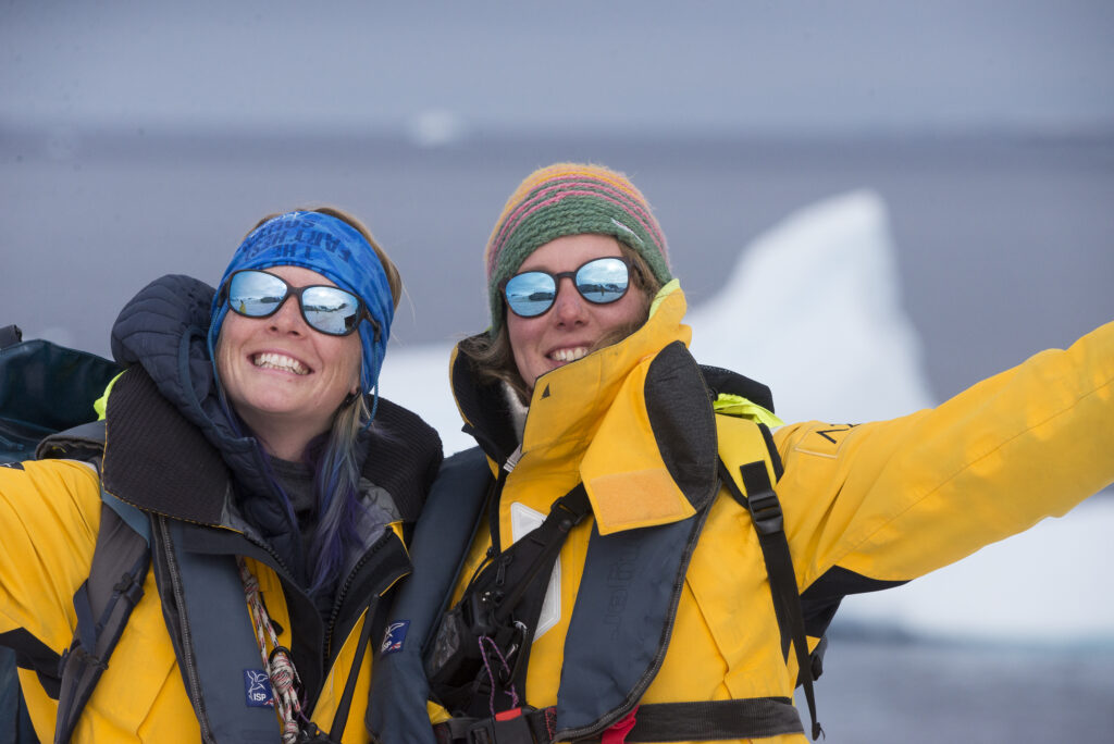 Two expedition team members ready for an Antarctic landing